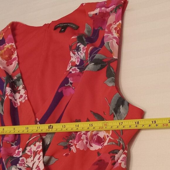 Chris McLaughlin Size 16 Dress Red Pink White Floral Maxi Faux Wraparound - Picture 13 of 15